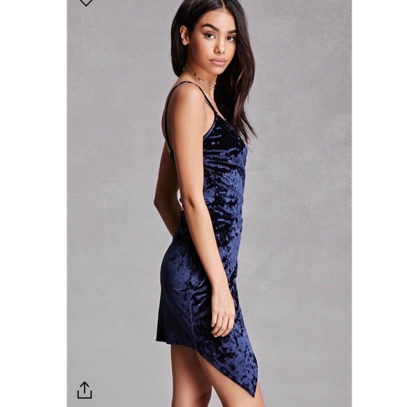 Velvet Navy Blue Asymmetrical Bodycon Dress - Picture 5 of 5